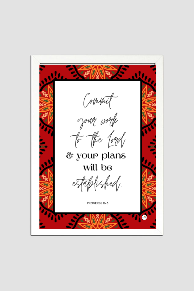 Proverbs 16:3 - African pattern - A4 Frame - English
