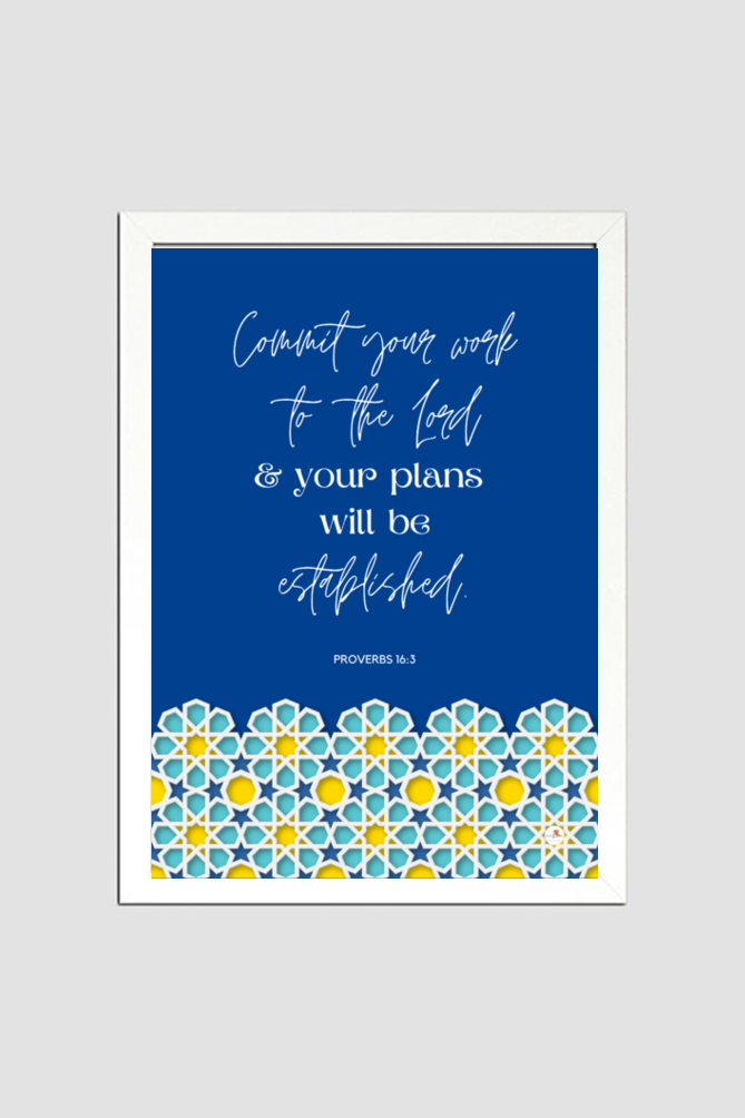 Proverbs 16:3 - Arabic pattern - A4 Frame - English