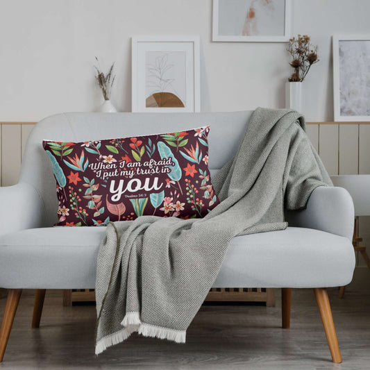 Pillow covers | All over print | Floral | Psalms 56:3 | Brown - Maroonish