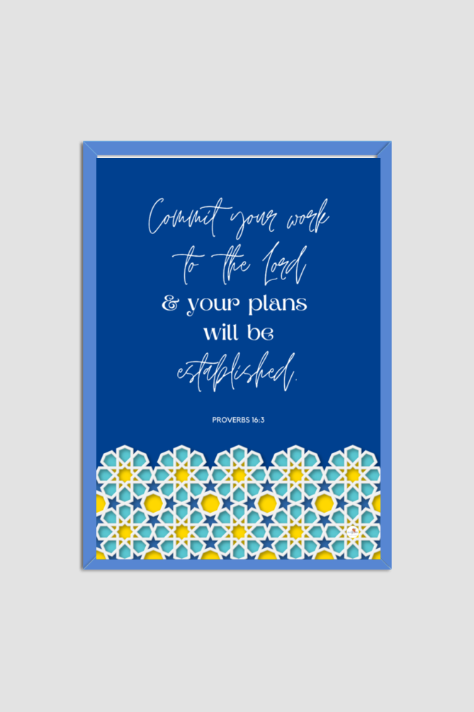Proverbs 16:3 - Arabic pattern - A4 Frame - English