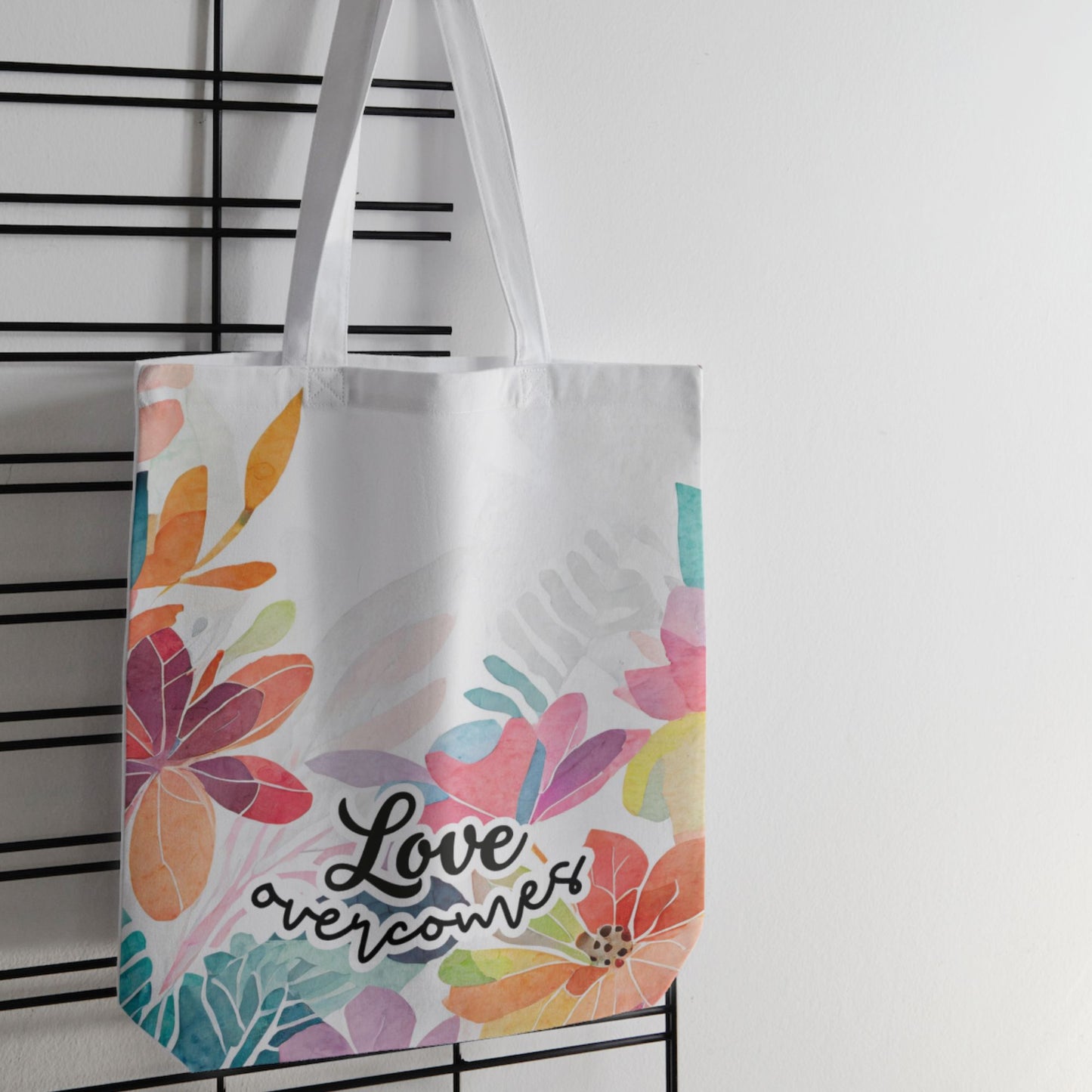 Tote bag - Watercolour floral - Love overcomes - All Over Print