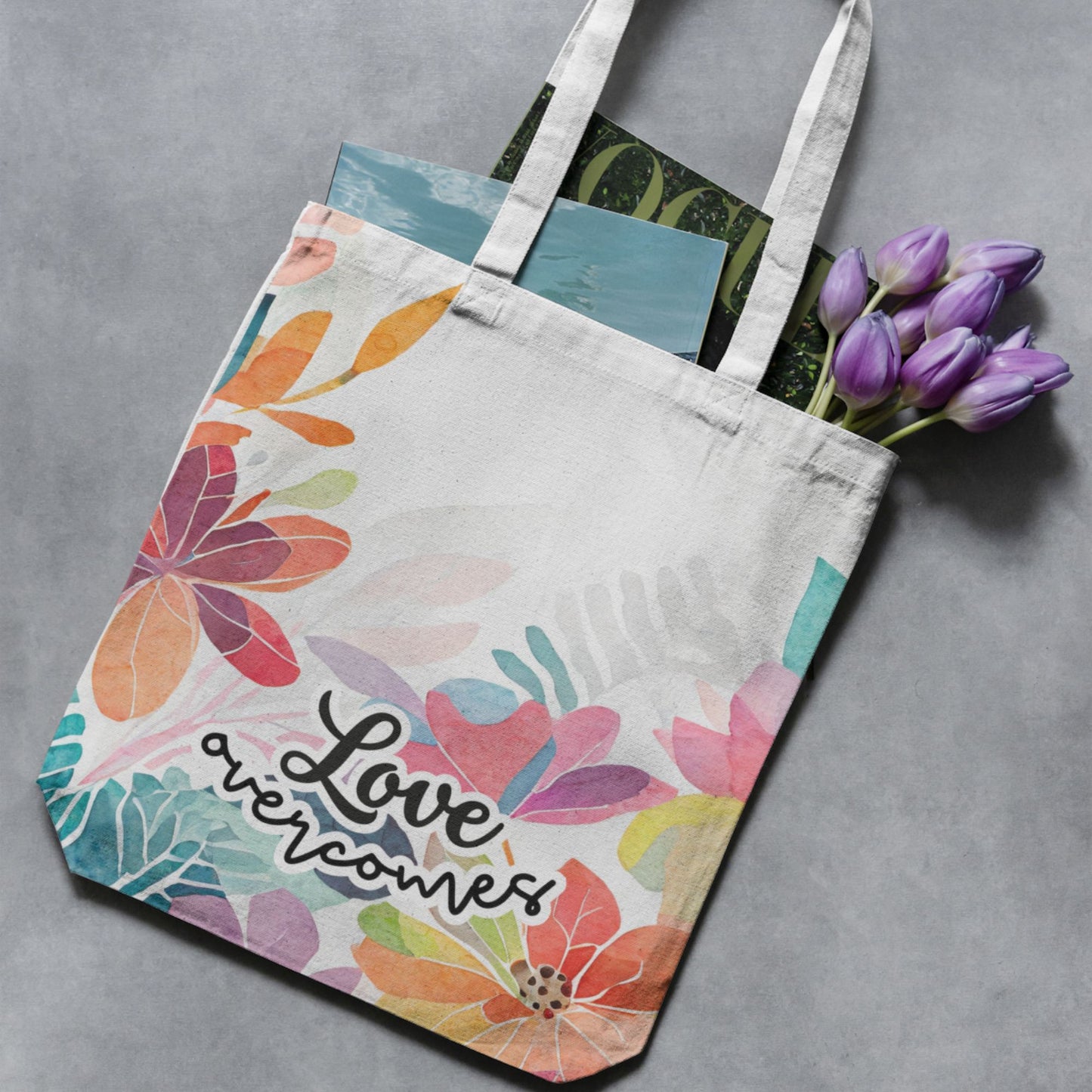 Tote bag - Watercolour floral - Love overcomes - All Over Print