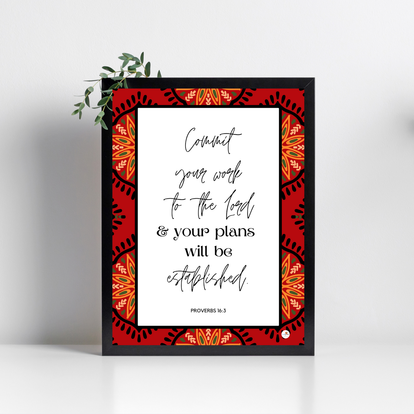 Proverbs 16:3 - African pattern - A4 Frame - English