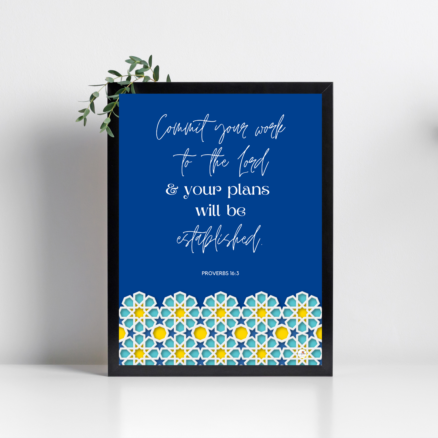Proverbs 16:3 - Arabic pattern - A4 Frame - English