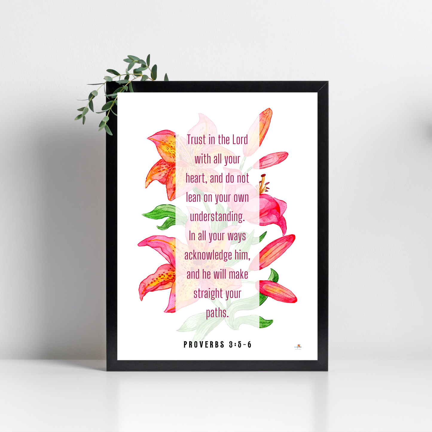Proverbs 3:5-6 - Lillies - A4 Frame - English