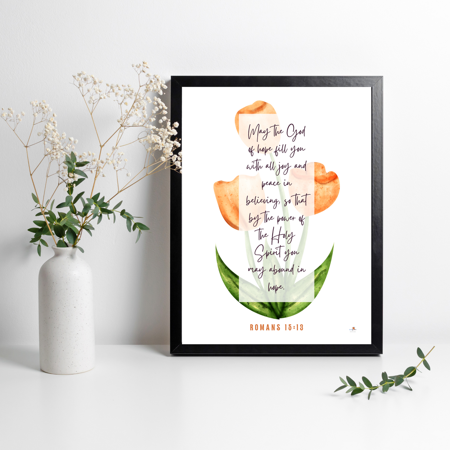 Romans 15:13 - Tulip flower - A4 Frame - English