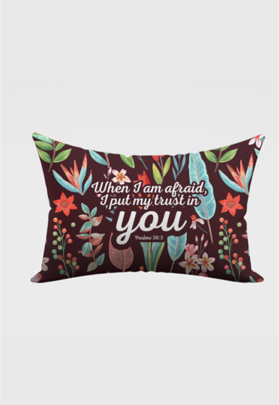 Pillow covers | All over print | Floral | Psalms 56:3 | Brown - Maroonish
