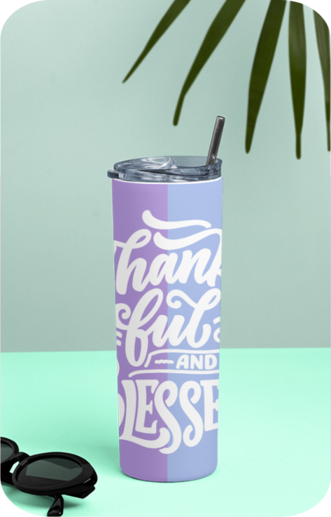 Tumbler Bottle - Thankful, Grateful, Blessed - Pinks