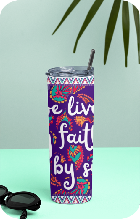 Tumbler Bottle - Live by faith - Paisley pattern