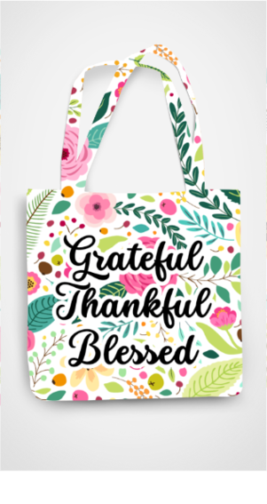 Tote Bag-Grateful, Thankful, Blessed-Floral-All Over Print