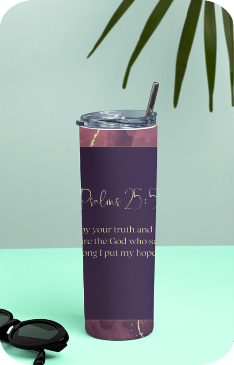 Tumbler Bottle - Psalms 25:5 - He leads me