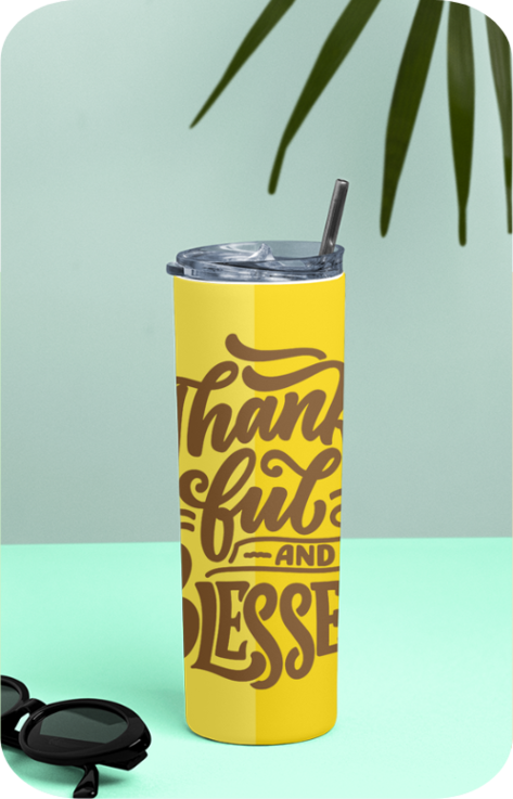 Tumbler Bottle - Thankful, Grateful, Blessed - Yellows