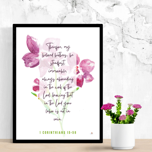 1 Cor 15:58 - Orchid flower - A4 Frame - English