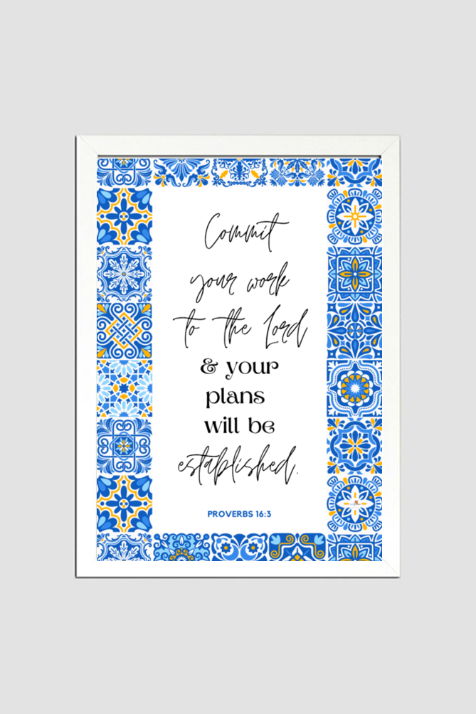 Proverbs 16:3 - Moroccan pattern - A4 Frame - English