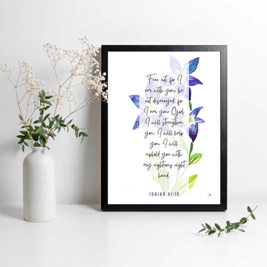 Isaiah 41:10 - Royal Bluebell flower - A4 Frame - English